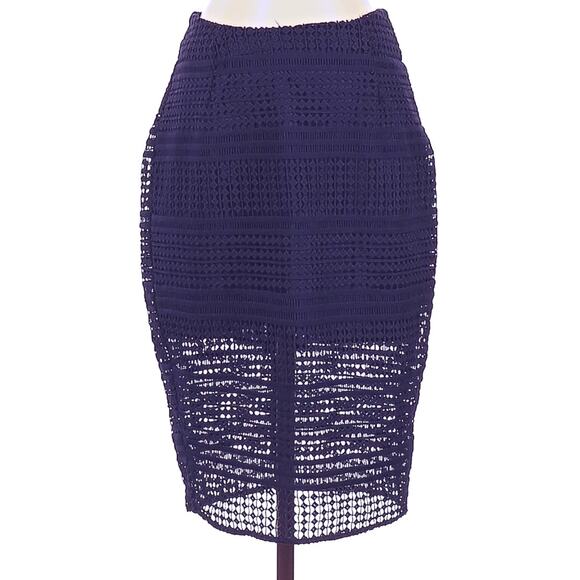 Cupcakes & Cashmere lace midi pencil skirt semi-sheer sz 2 navy blue - Picture 1 of 8